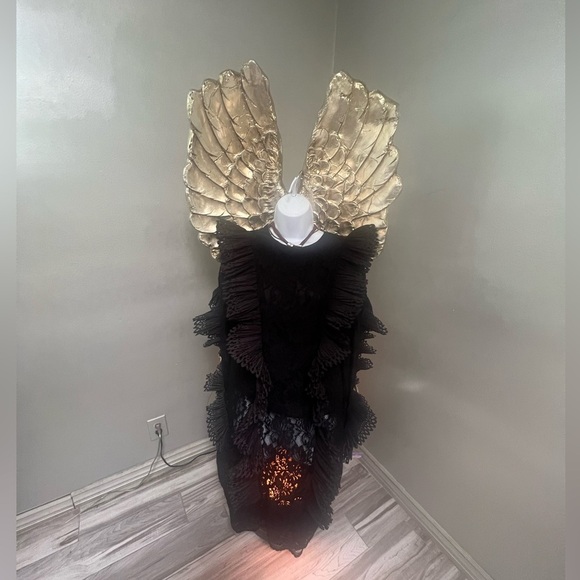 La Sang Exotic Lace Ruffle See-through Bodycon Mini Dress, Large - Picture 4 of 14